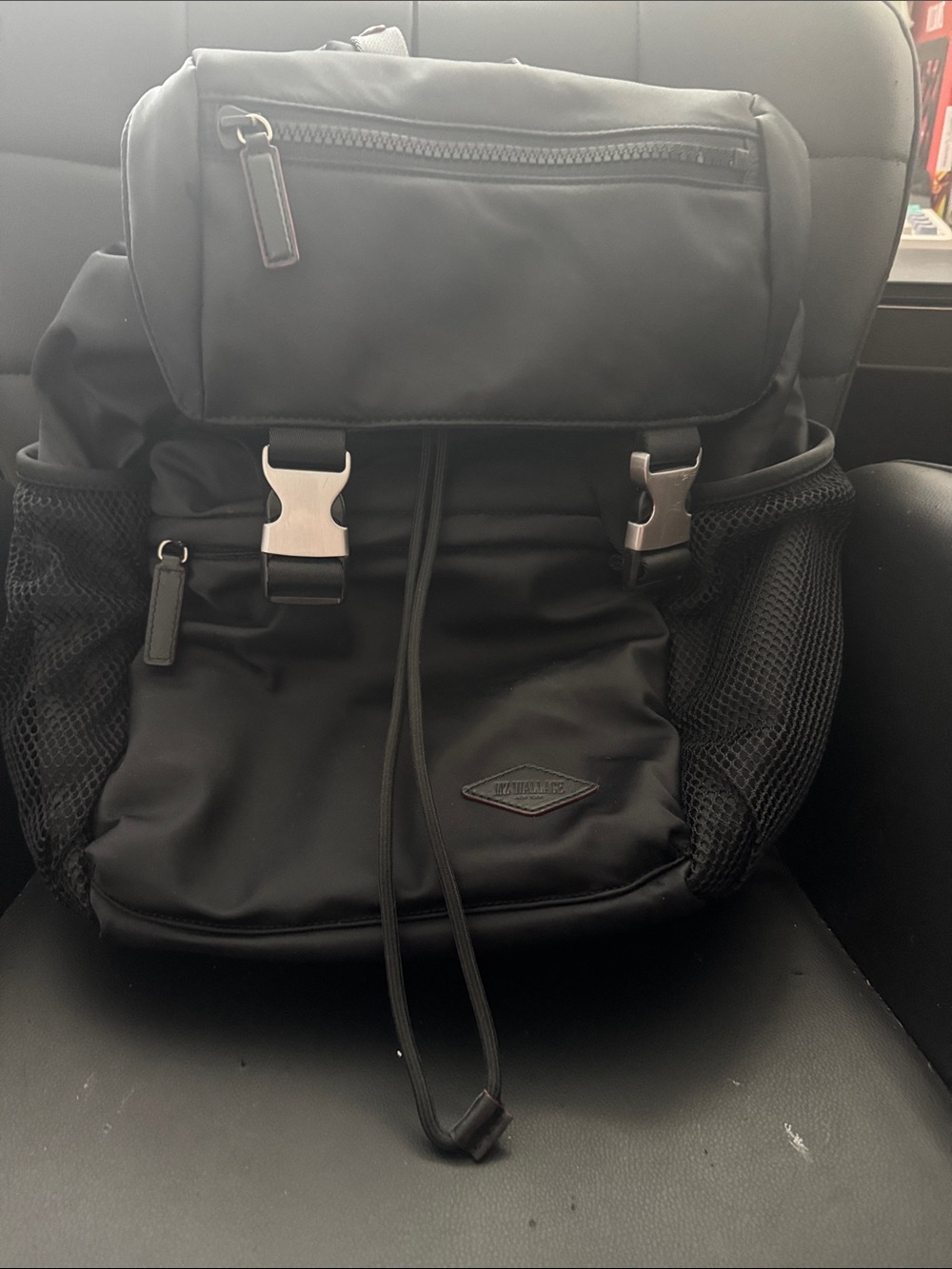 MZ Wallace Black Nylon Backpack with Silver Buckles